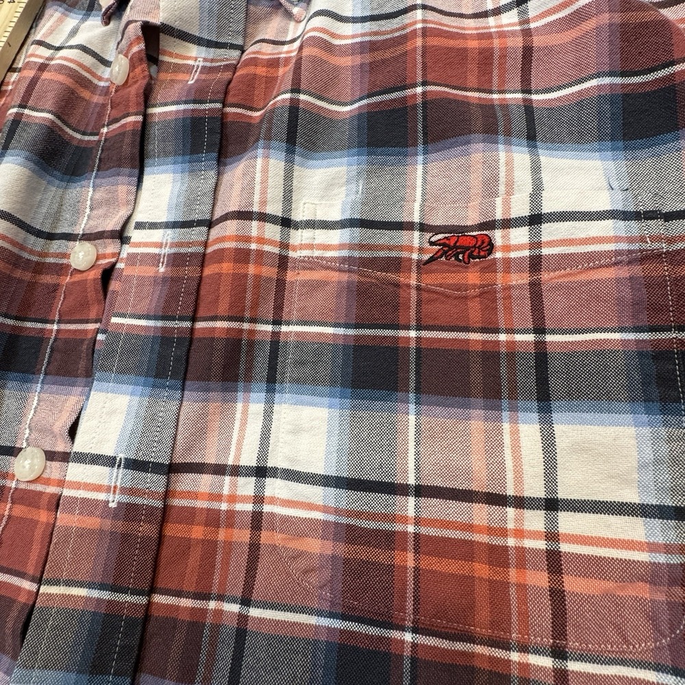 Perlis‎ Men's Sz Large Crawfish Embroidered Plaid Short Button Down Long Sleeve